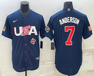 Mens USA Baseball #7 Tim Anderson 2023 Navy World Baseball Classic Stitched Jerseys